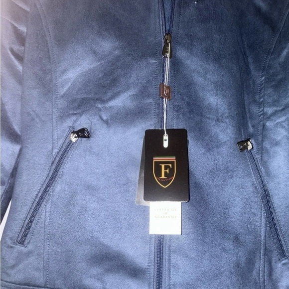 “F Collections" Jacket Size Small Blue Suede Zippered Front Long Sleeve Hooded - Picture 3 of 8